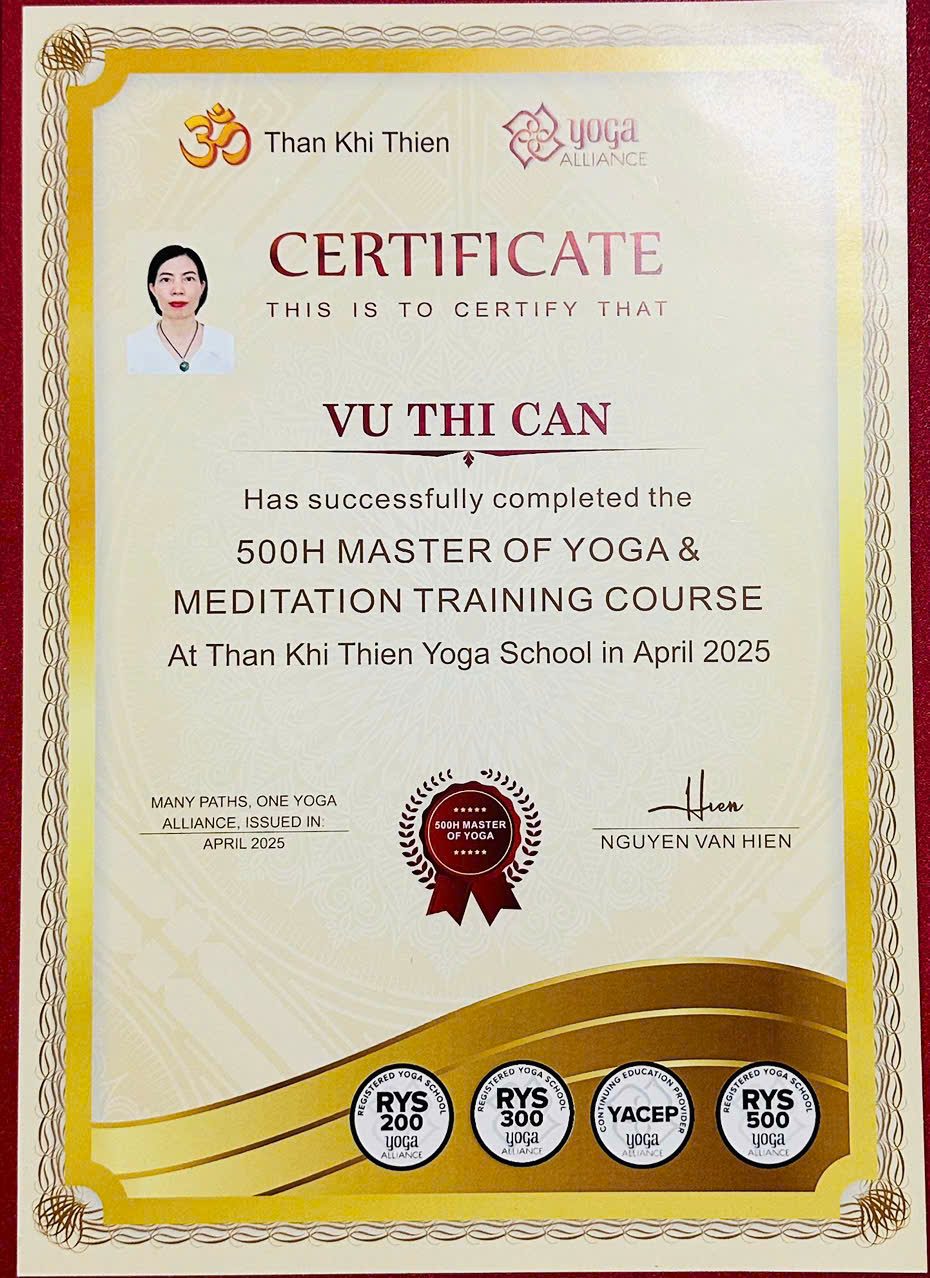 Chứng chỉ Master of Yoga và Thiền 500 giờ
